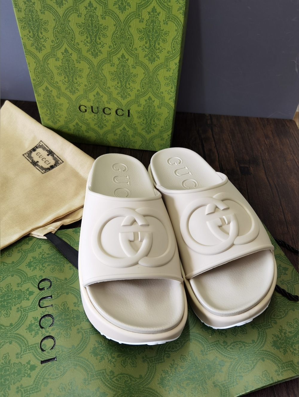 Gucci Off-White Platform Slide Sandals